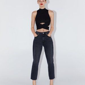 NEW Ribbed turtleneck criss cross cut out crop top